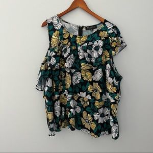 Eloquii Asymmetrical Floral Blouse Womens 24P Ruffle Peplum Pullover Partial Zip